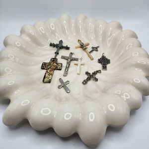 Lot of nine (9) Crosses pendants charms.  Catholic religious Christian